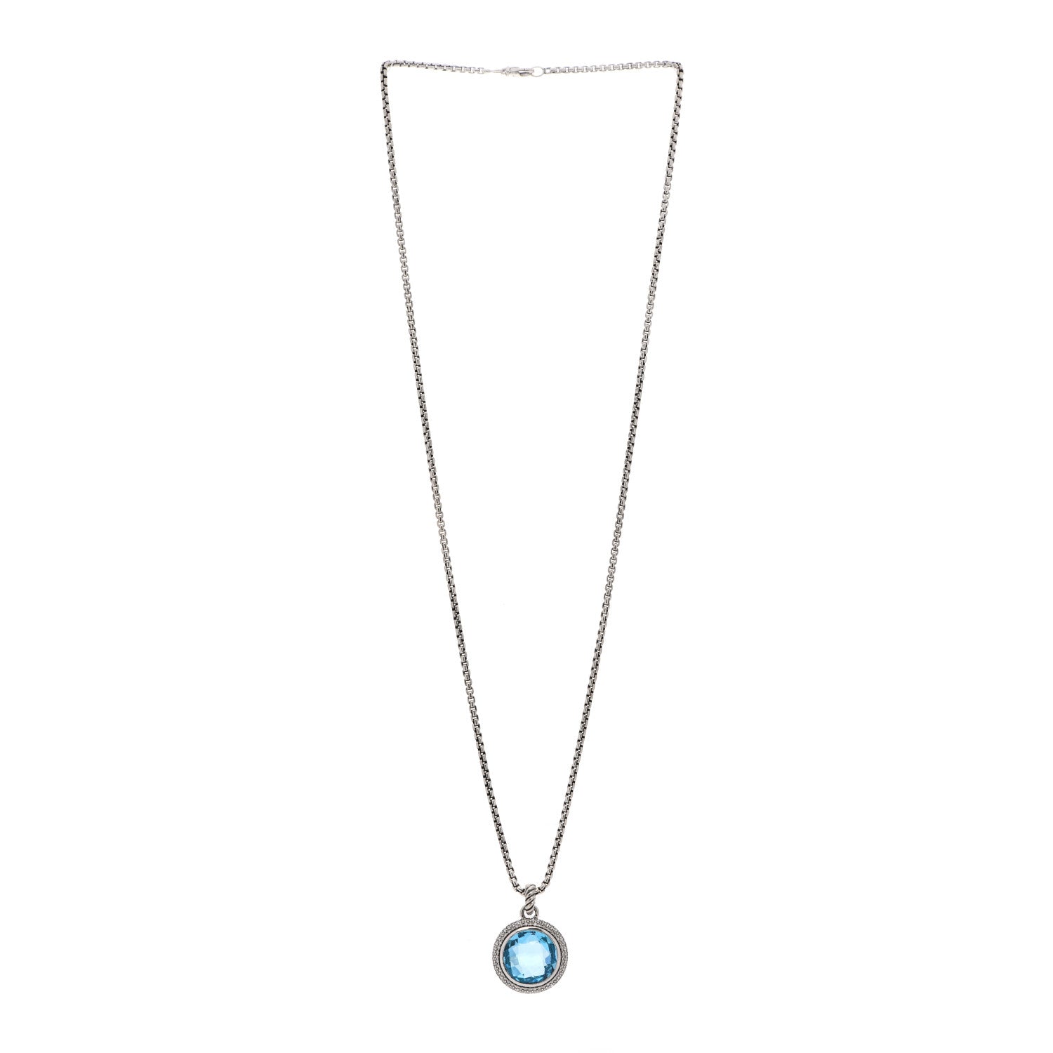 David Yurman Sterling Silver Diamond Blue Topaz 16mm Petite Cerise Pendant Necklace 3 of 5
