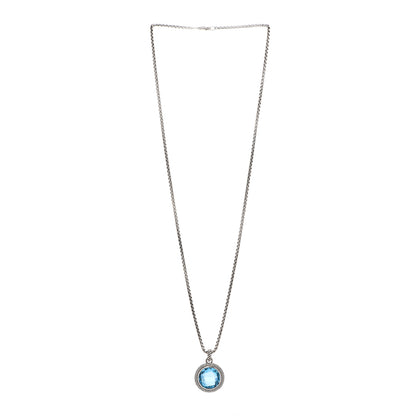David Yurman Sterling Silver Diamond Blue Topaz 16mm Petite Cerise Pendant Necklace 3 of 5