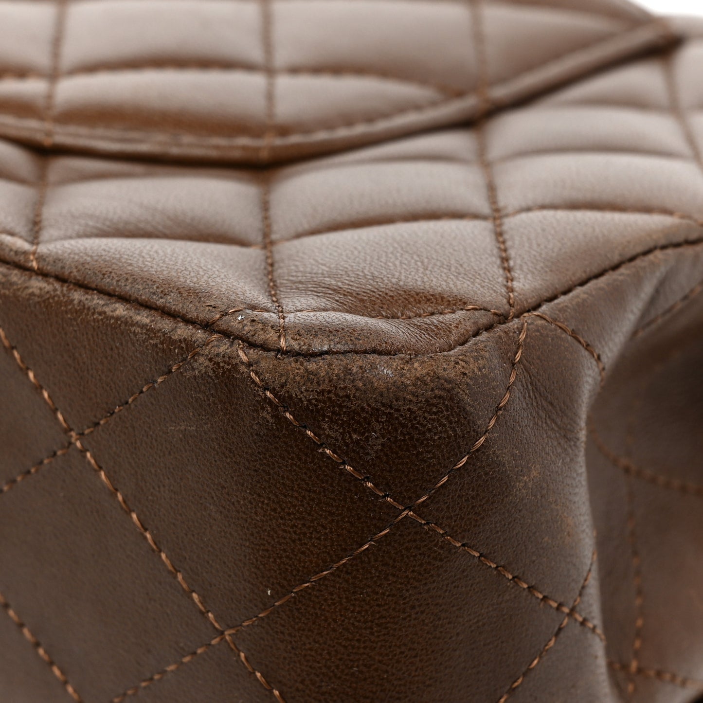 Lambskin Quilted Medium Double Flap Brown