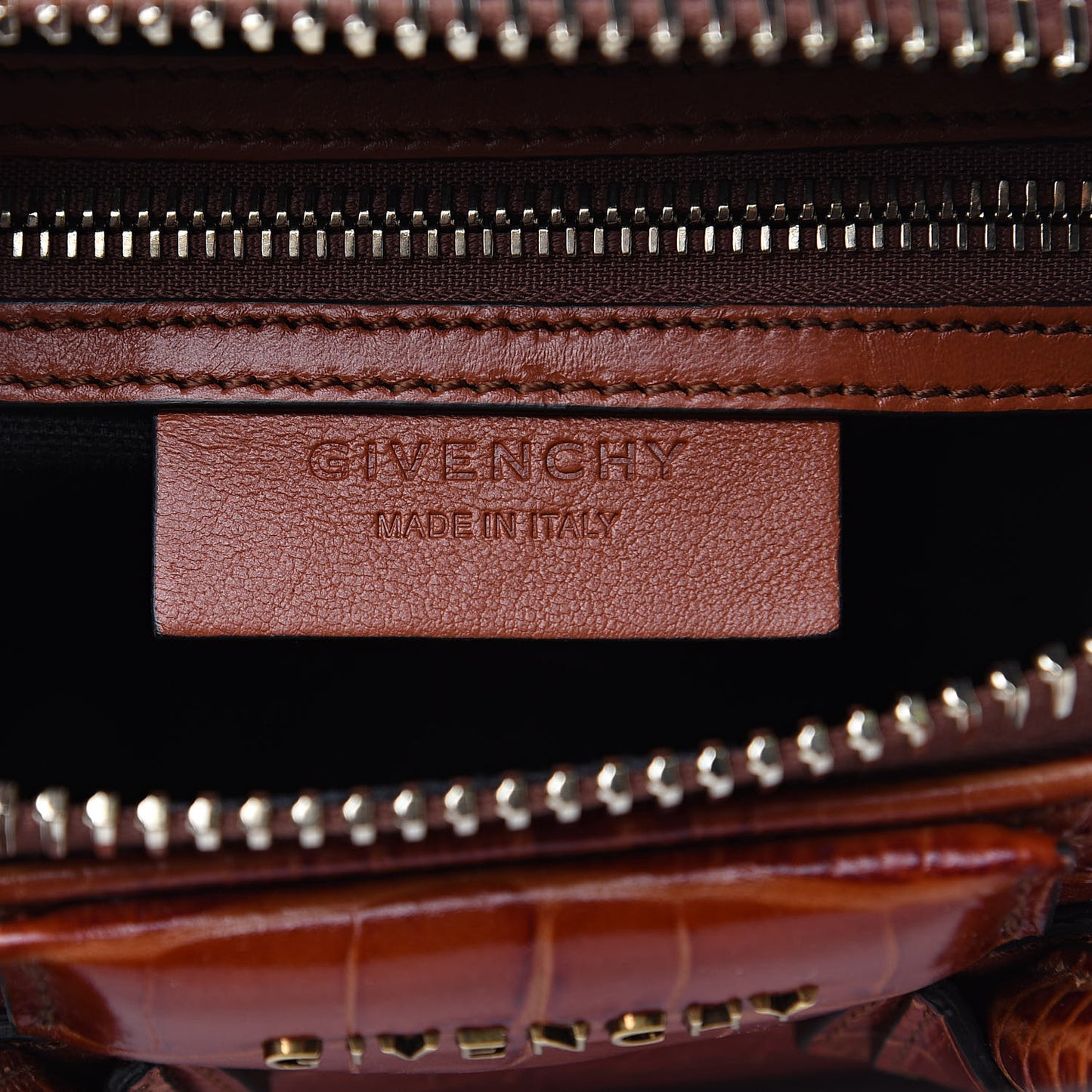 Calfskin Crocodile Embossed Mini Antigona Cognac