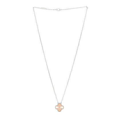 Van Cleef & Arpels 18K White Rose Gold Diamond Guilloche Vintage Alhambra Pendant Necklace 3 of 5