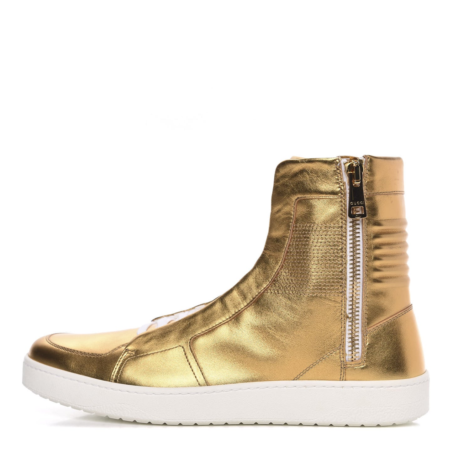 Metallic Nappa Silk Mens Dog Tag High Top Sneakers 10.5 Oro