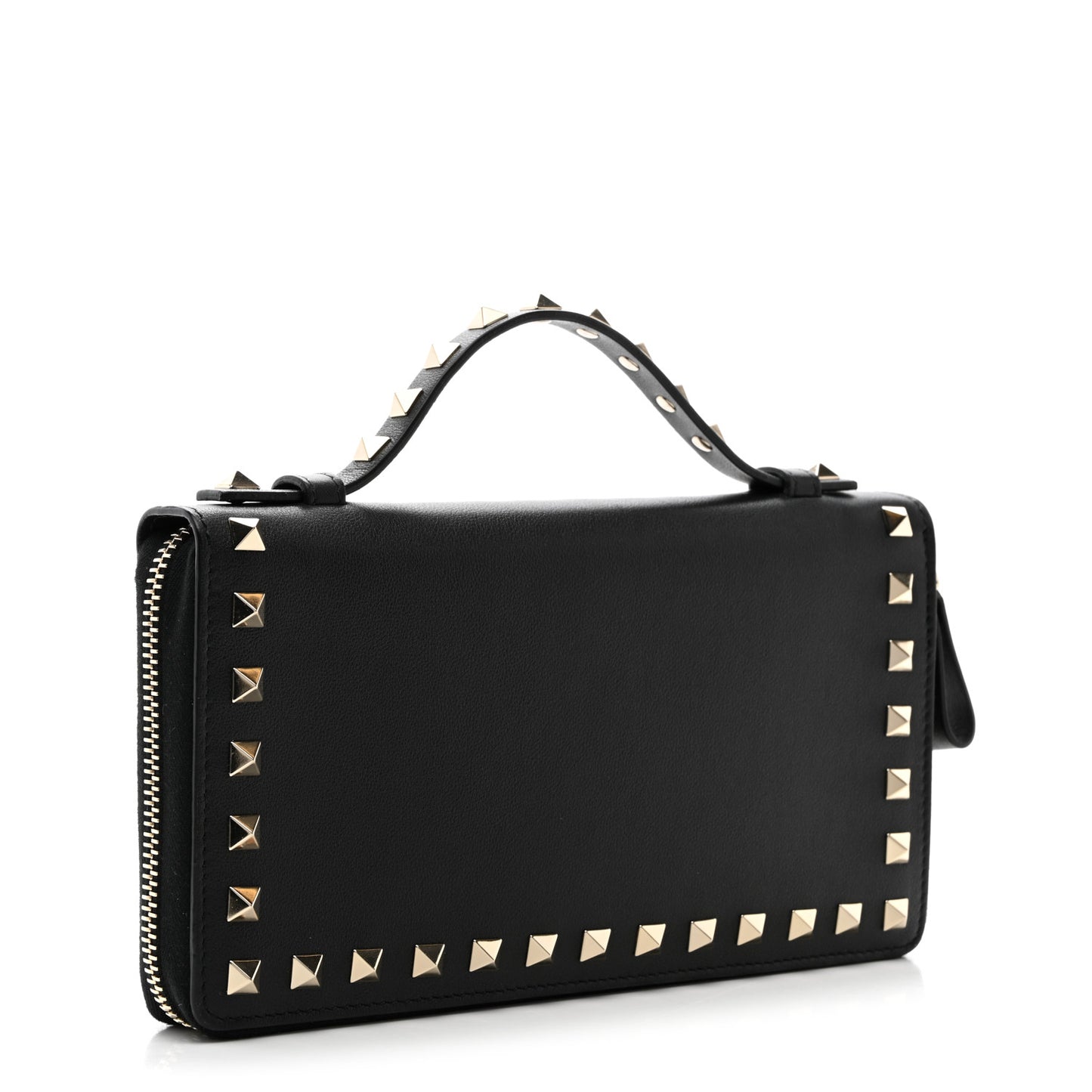 VALENTINO GARAVANI Vitello Rockstud Top Handle Travel Wallet Black