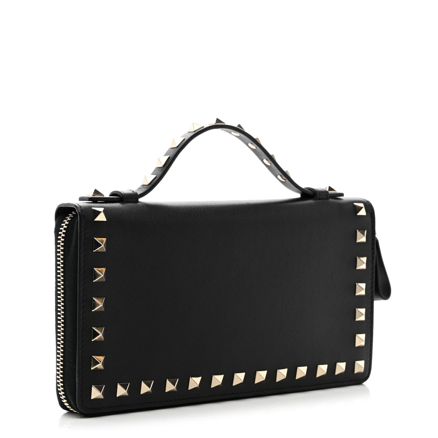Valentino Garavani VALENTINO GARAVANI Vitello Rockstud Top Handle Travel Wallet Black 3 of 7