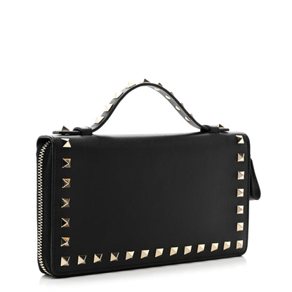 Valentino Garavani VALENTINO GARAVANI Vitello Rockstud Top Handle Travel Wallet Black 3 of 7