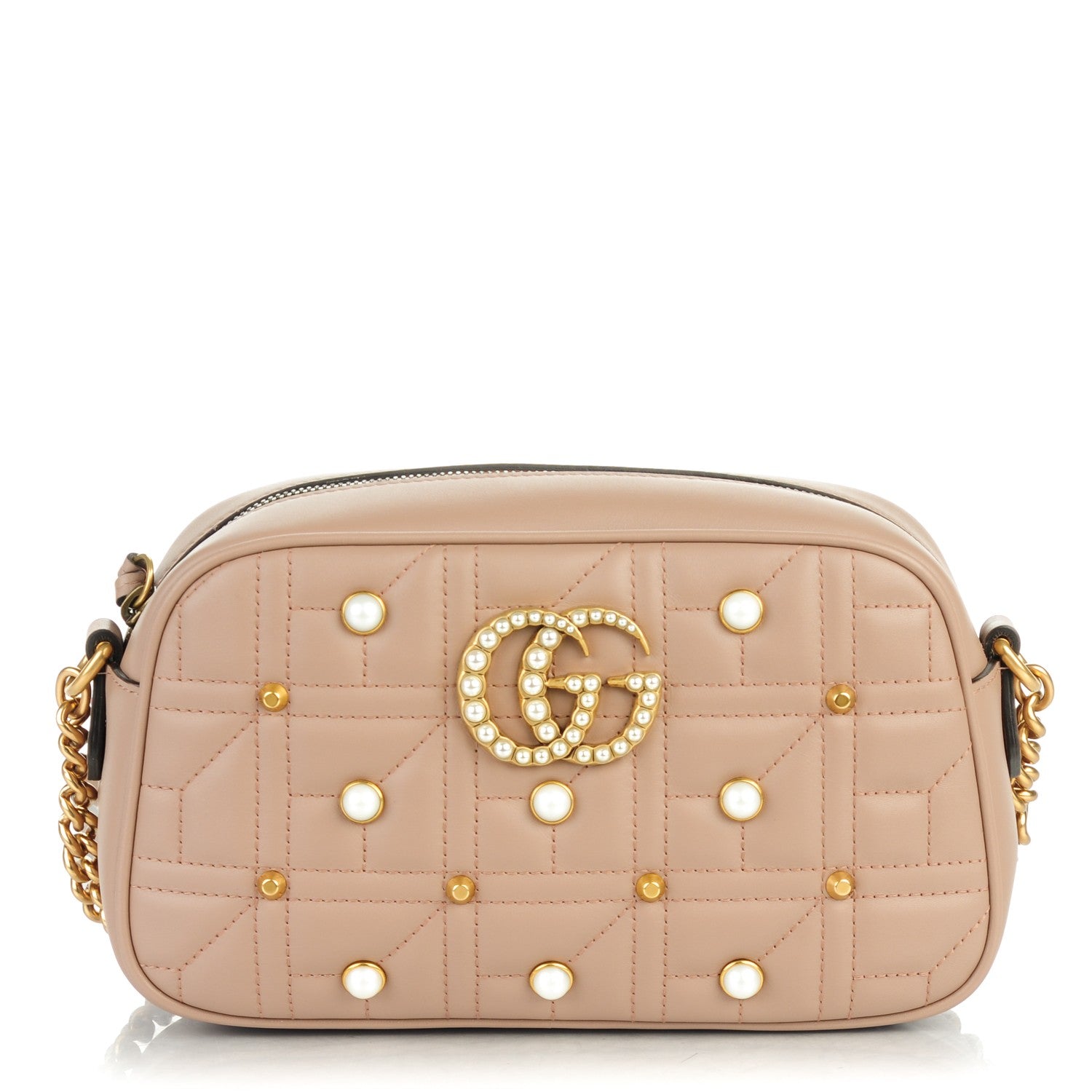 Gucci Calfskin Matelasse Studded Small Pearly GG Marmont Chain Shoulder Bag Porcelain Rose 1 of 7