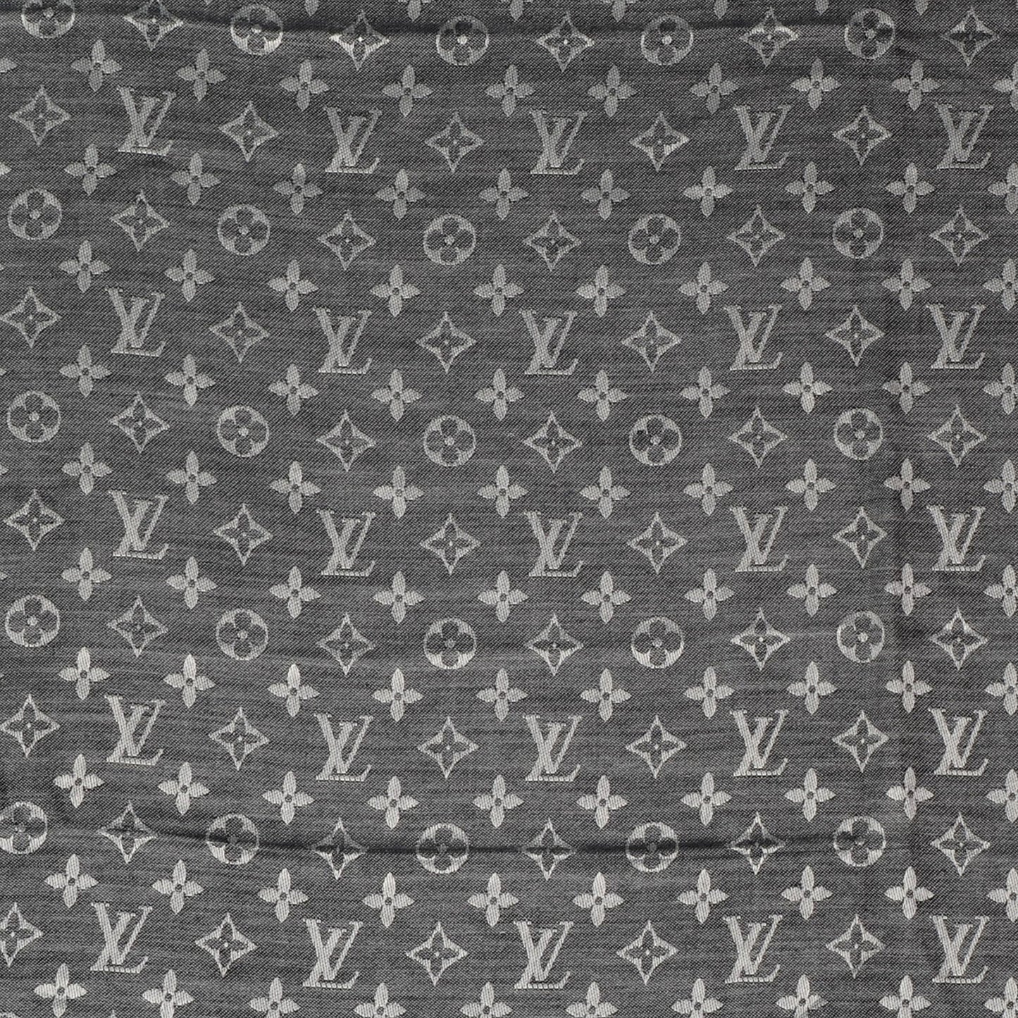 Wool Silk Monogram Denim Shawl Black