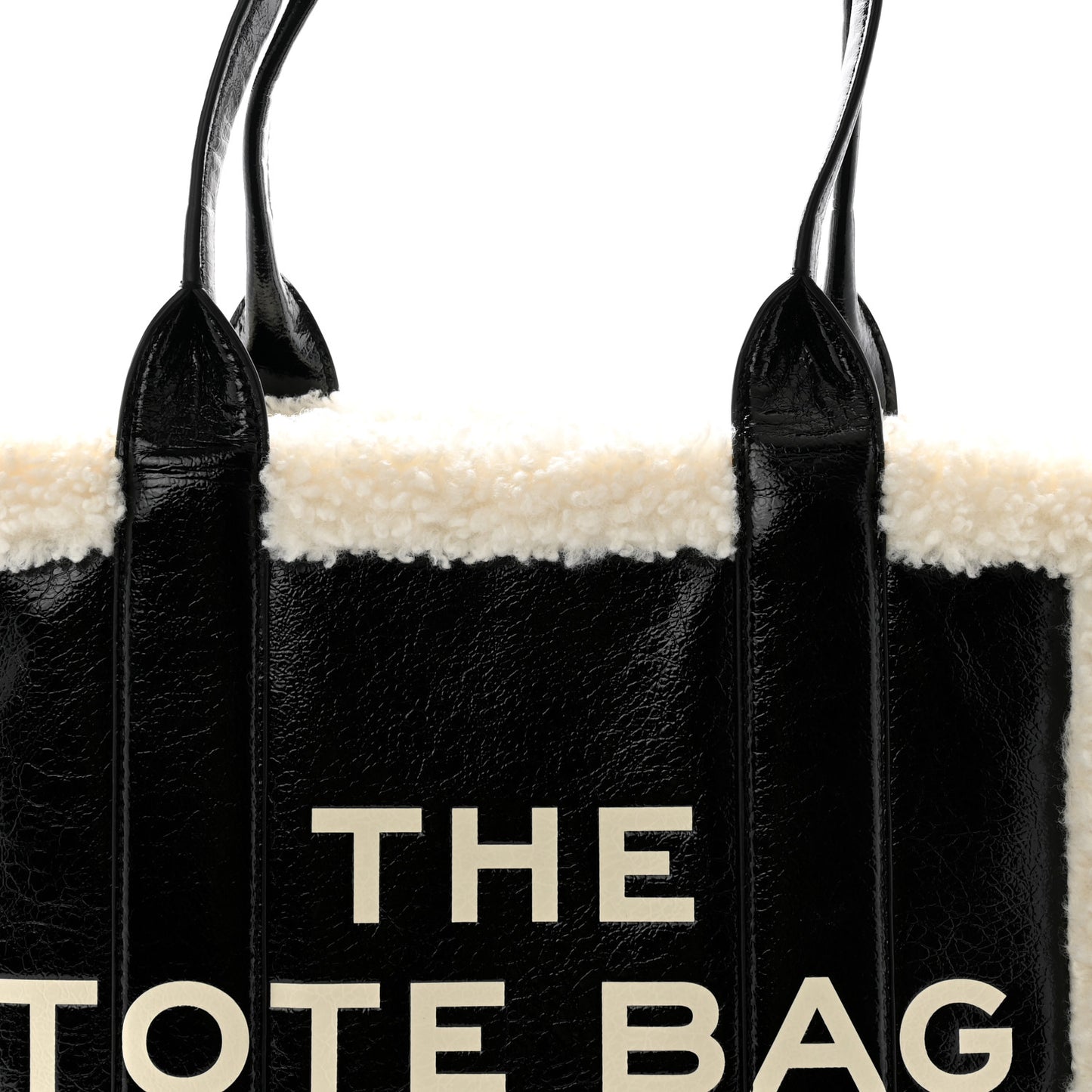 Shiny Calfskin Faux Shearling Large The Traveler Tote Bag Black