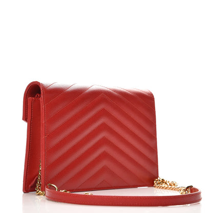 Saint Laurent Grain De Poudre Matelasse Chevron Monogram Envelope Chain Wallet New Red 3 of 8