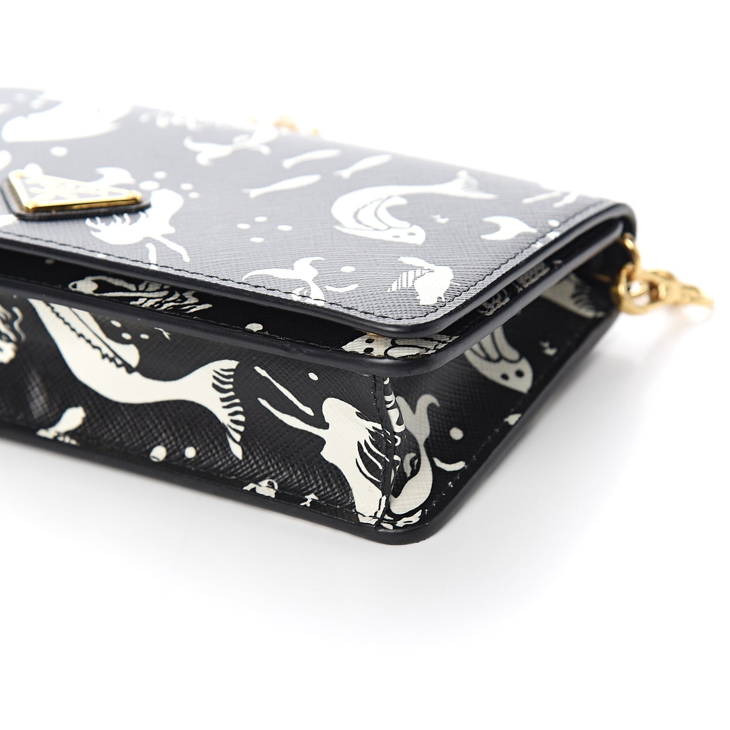 Saffiano Triangle Logo Mermaid Print Mini Crossbody Bag Black