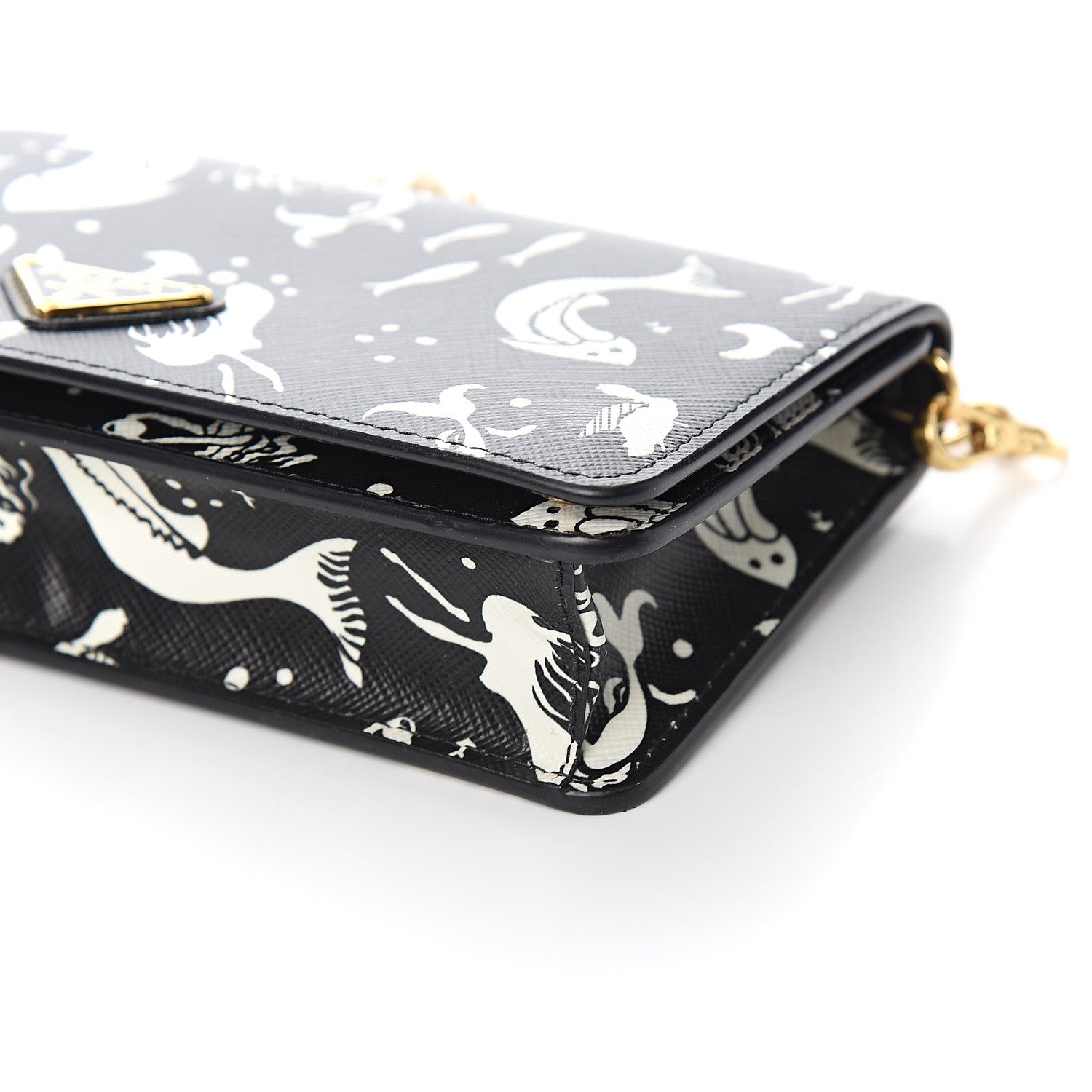 Prada Saffiano Triangle Logo Mermaid Print Mini Crossbody Bag Black 7 of 8