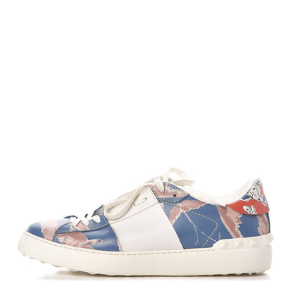 Valentino Garavani Calfskin Japanese Bird Print Rockstud Open Sneakers 39 1 of 16