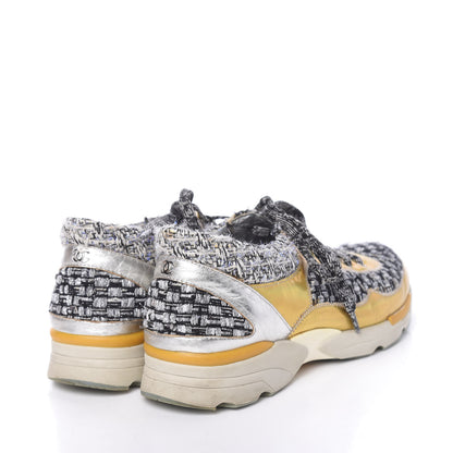 Chanel Tweed Lambskin Tennis Sneakers 36 Black White Argent 4 of 14