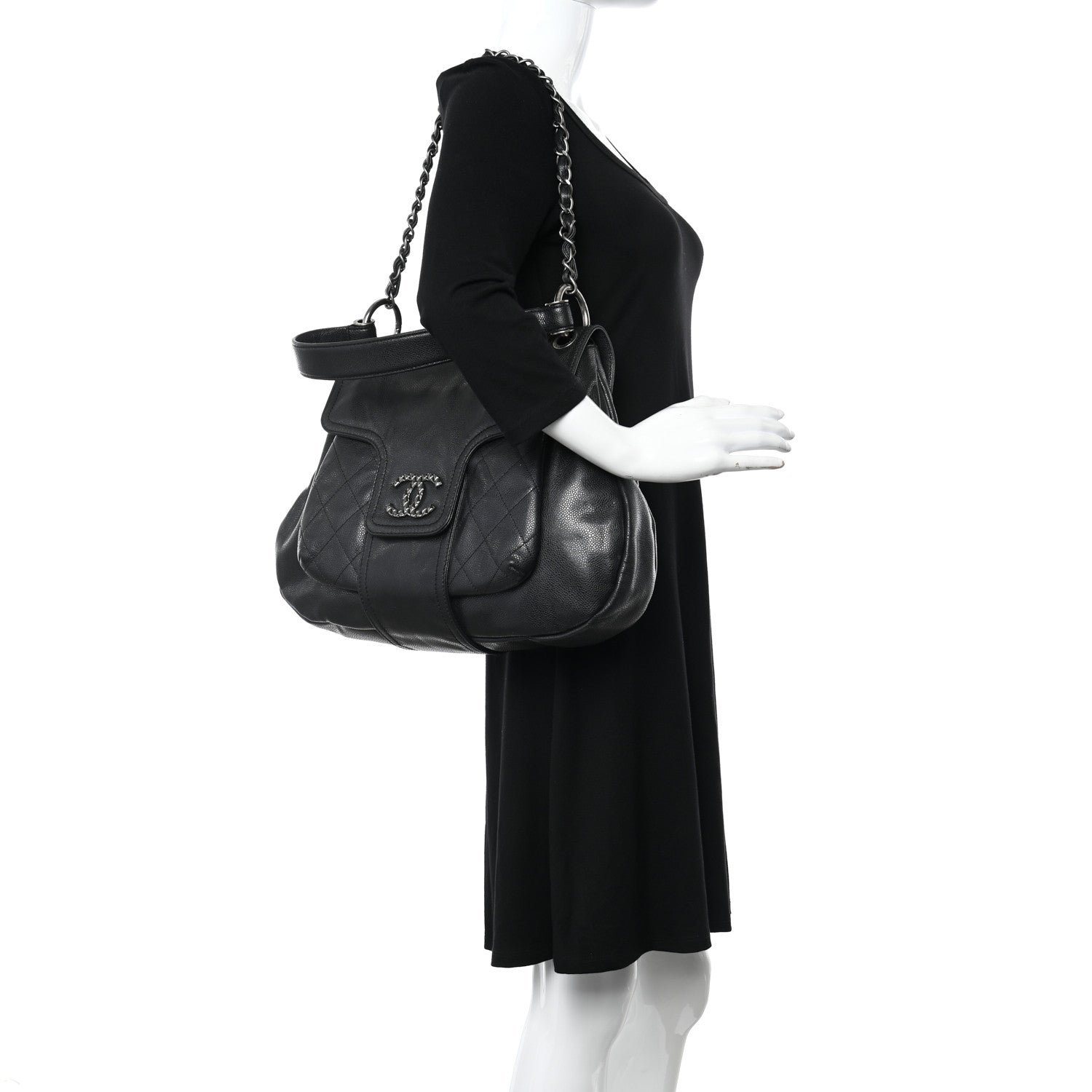 Chanel Glazed Caviar Coco Rider Flap Hobo Dark Grey 2 of 10