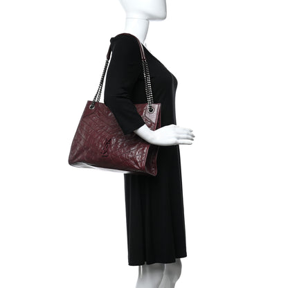 Saint Laurent Crinkled Calfskin Matelasse Monogram Medium Niki Shopper Tote Burgundy 3 of 8