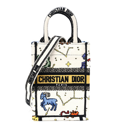 Christian Dior Canvas Embroidered Pixel Zodiac Mini Book Tote Phone Bag Latte Multicolor 1 of 10