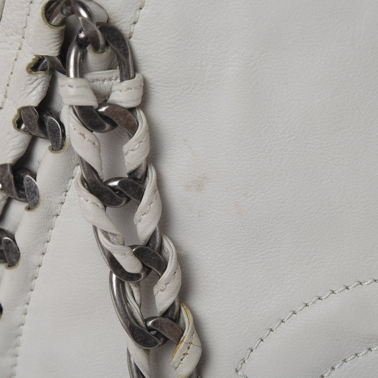 Calfskin Large East West Modern Chain Tote White