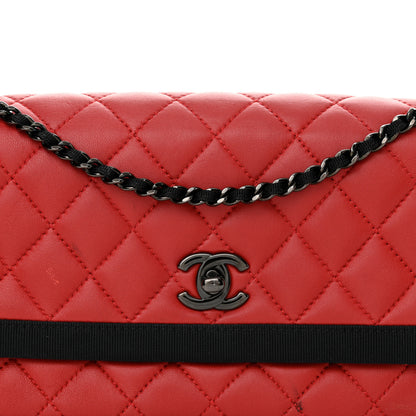 Chanel Lambskin Grosgrain Quilted Flap Red Black 8 of 17