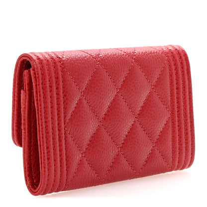 Chanel Caviar Quilted Boy Flap Card Holder Wallet Red 3 of 9