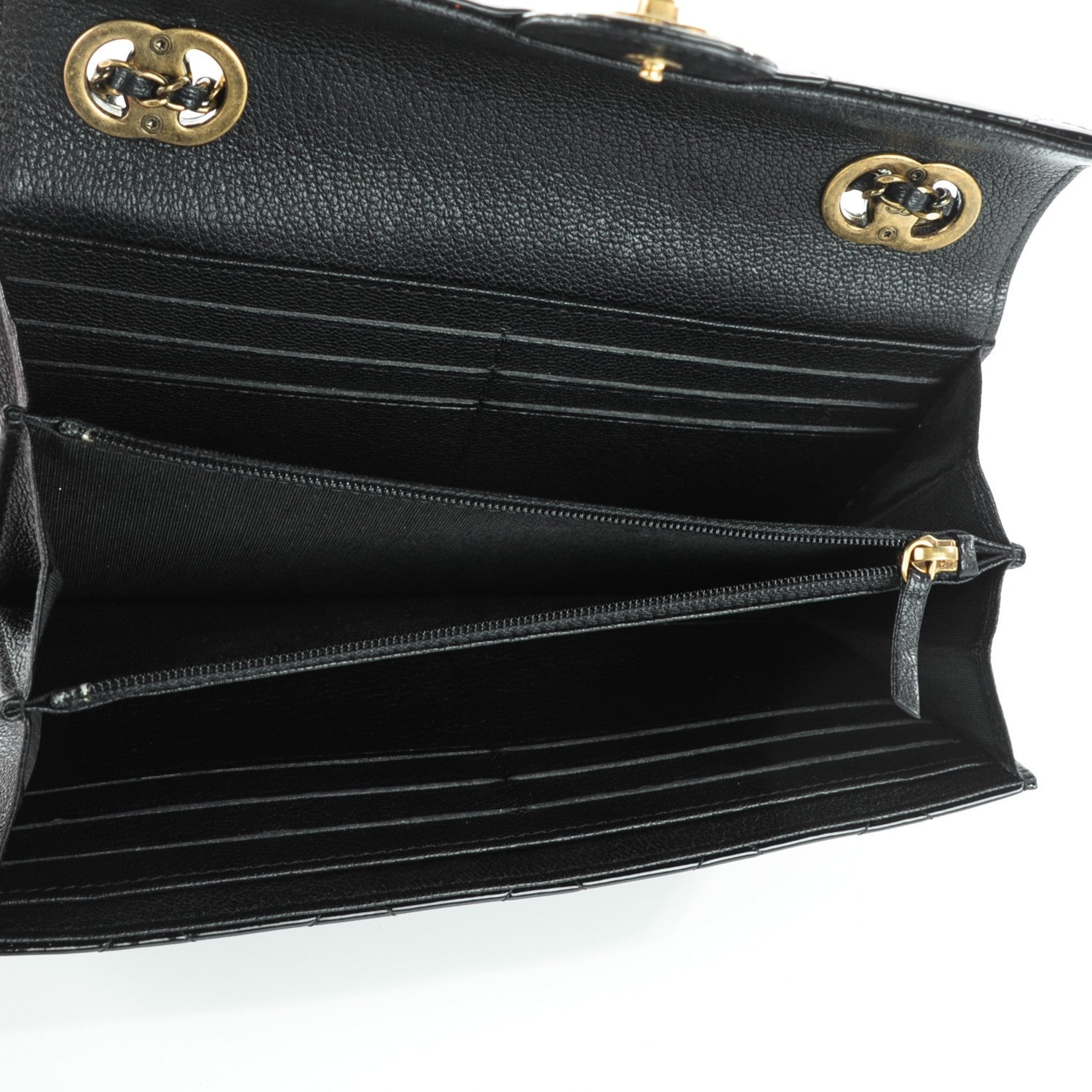 Chanel Patent Goatskin Quilted CC Eyelet Wallet On Chain Black 7 of 7