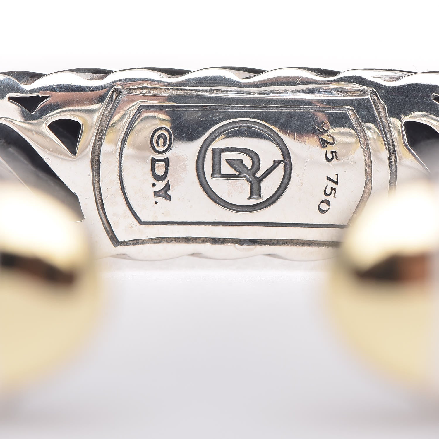 David Yurman Sterling Silver 18K Yellow Gold Diamond 10mm Waverly Bracelet 4 of 4