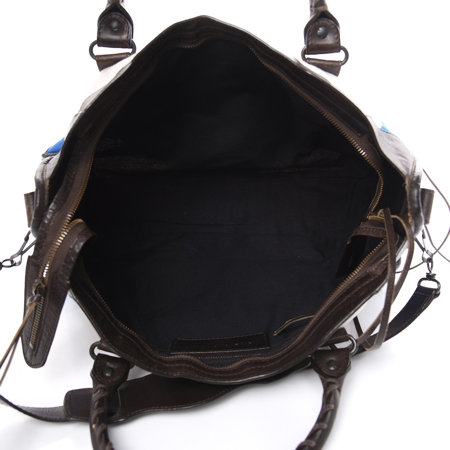 Balenciaga Agneau Canvas Striped Raye Classic Hardware City Brown Bleu White 5 of 20
