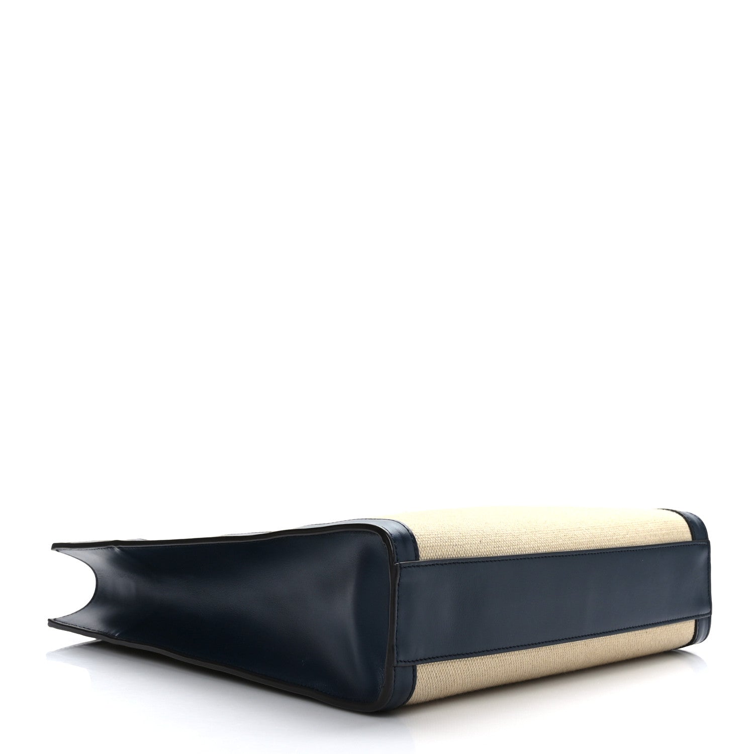Celine Canvas Calfskin Logo Print Small Vertical Cabas Natural Navy 4 of 9
