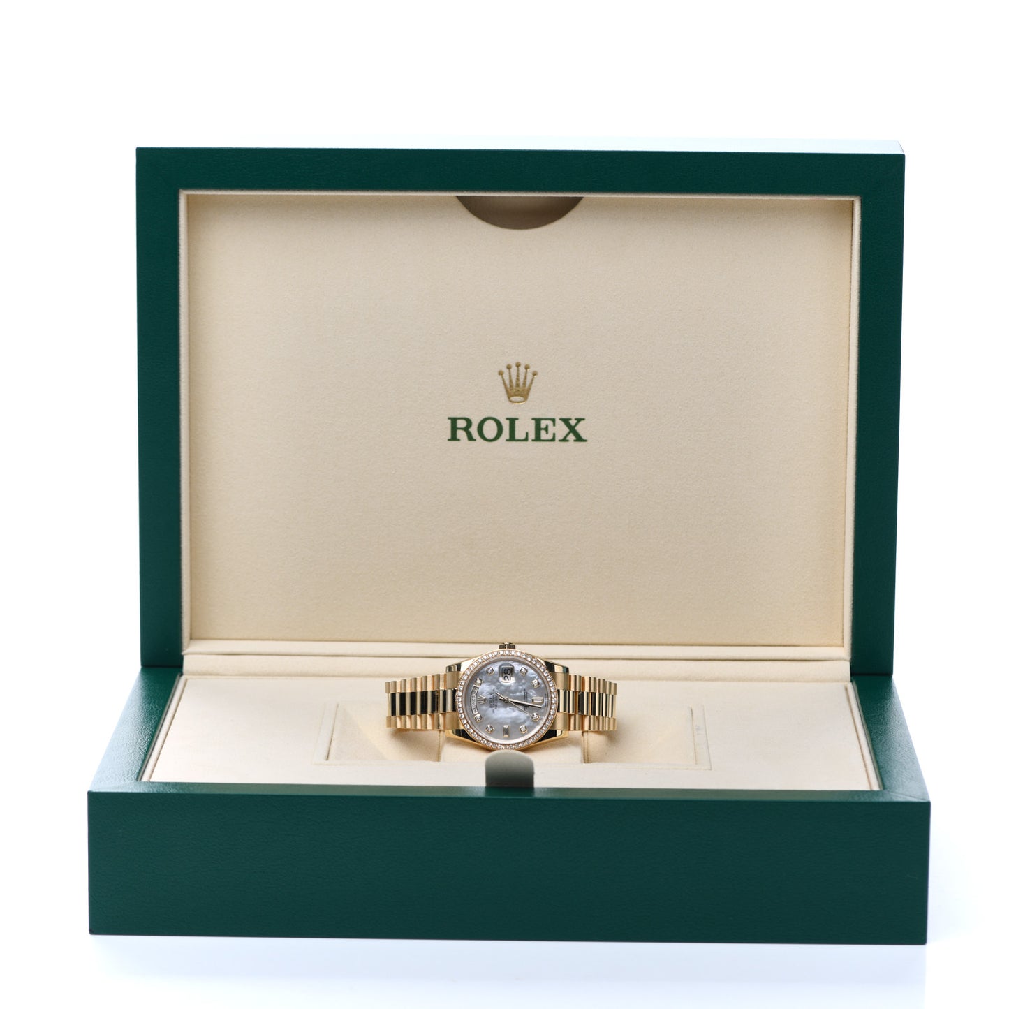 18K Yellow Gold Diamond Mother of Pearl 36mm Oyster Perpetual Day-Date President Watch 118348