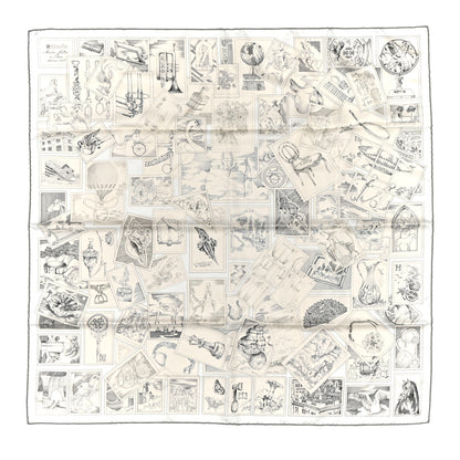 Hermes Silk Le Philateliste Du Faubourg Scarf 90 Gris Parchemin White 1 of 5