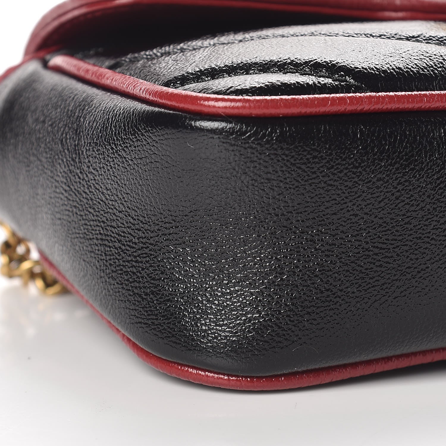 Gucci Vintage Effect Calfskin Matelasse Diagonal Super Mini Torchon GG Marmont Shoulder Bag Black Romantic Cherry 9 of 11
