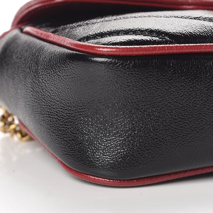 Gucci Vintage Effect Calfskin Matelasse Diagonal Super Mini Torchon GG Marmont Shoulder Bag Black Romantic Cherry 9 of 11