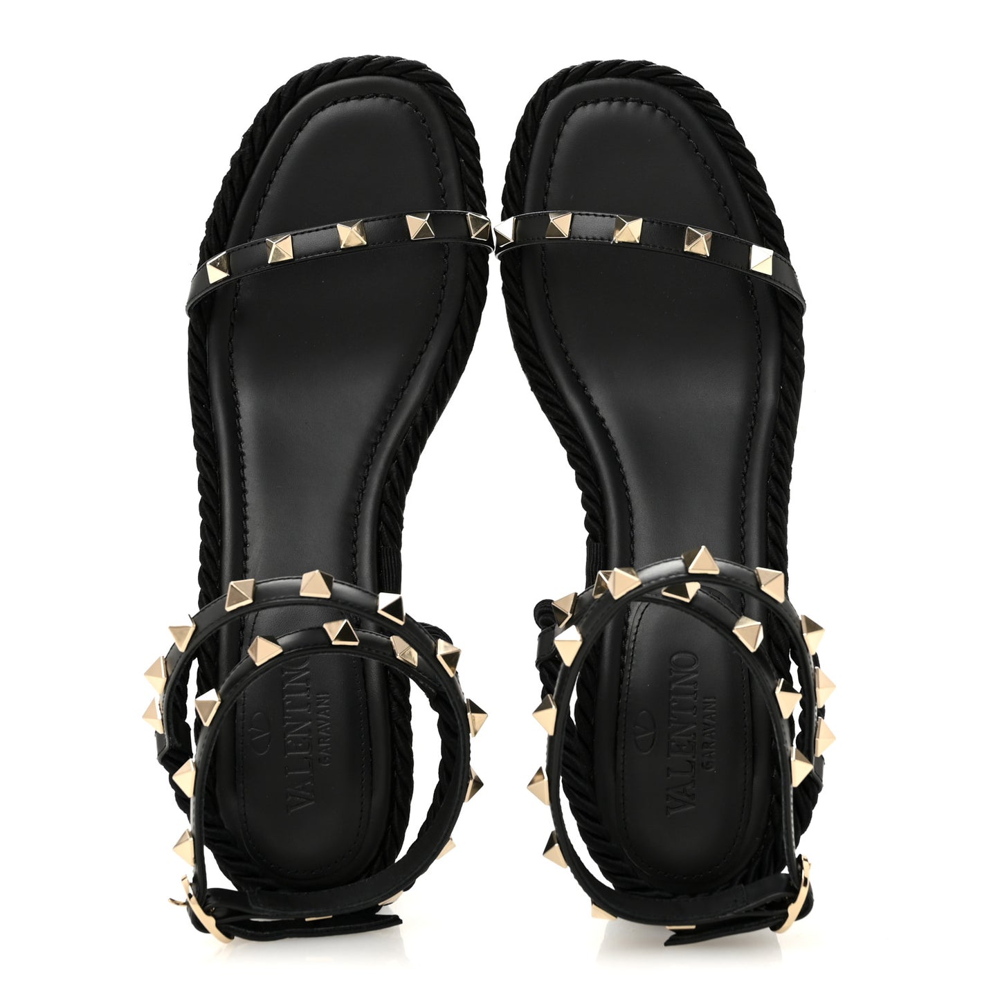 Calfskin Rockstud Torchon Rope 65mm Sandals 39 Black