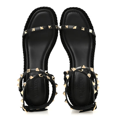 Valentino Garavani Calfskin Rockstud Torchon Rope 65mm Sandals 39 Black 2 of 10