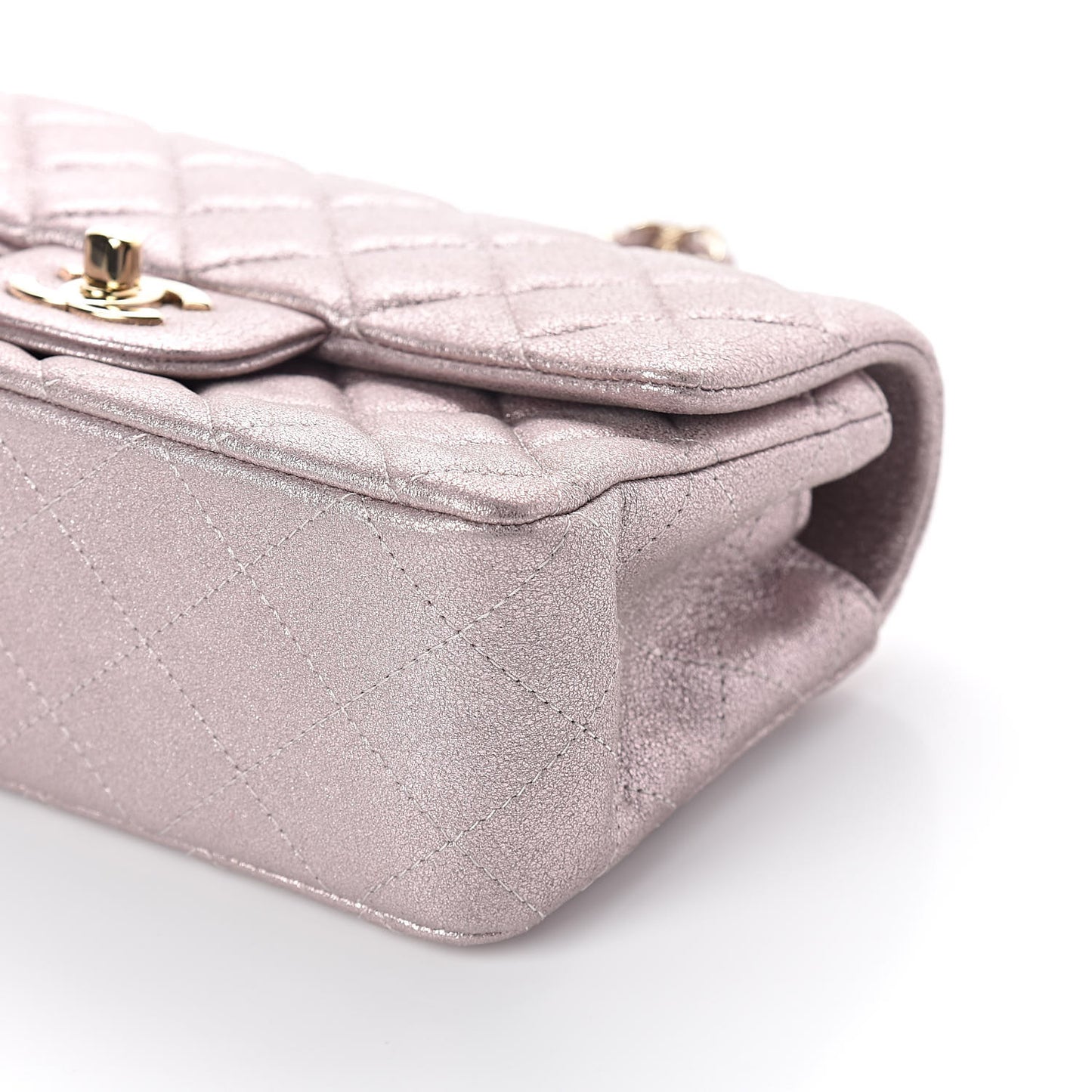 Metallic Goatskin Quilted Mini Rectangular Flap Pink