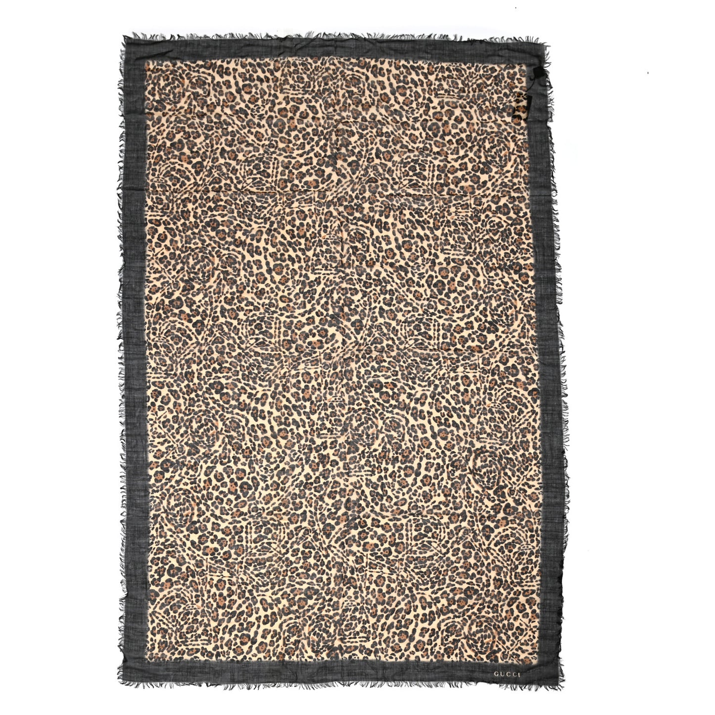 Silk Cashmere Wool Leopard Scarf Black