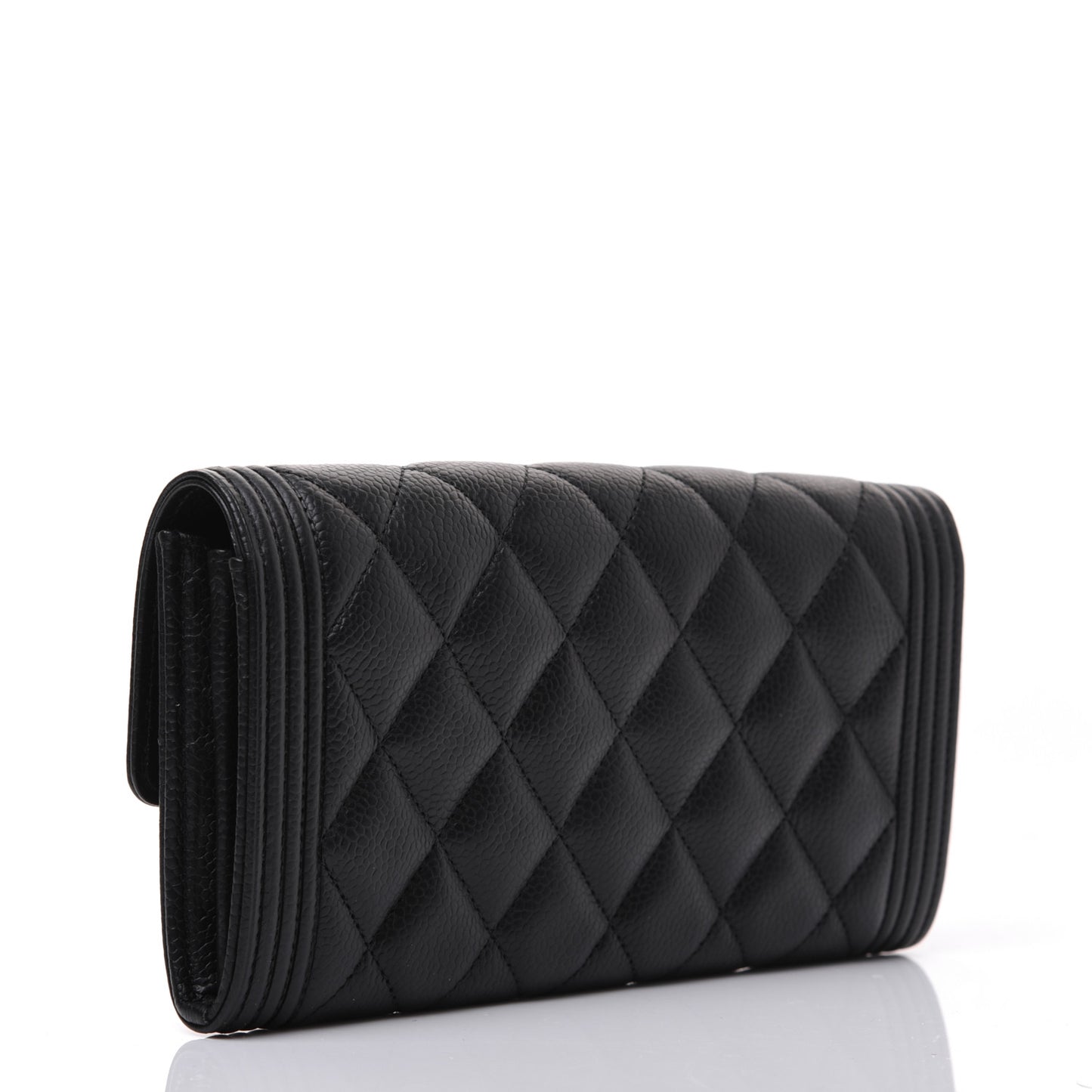 Caviar Quilted Long Boy Flap Wallet Black