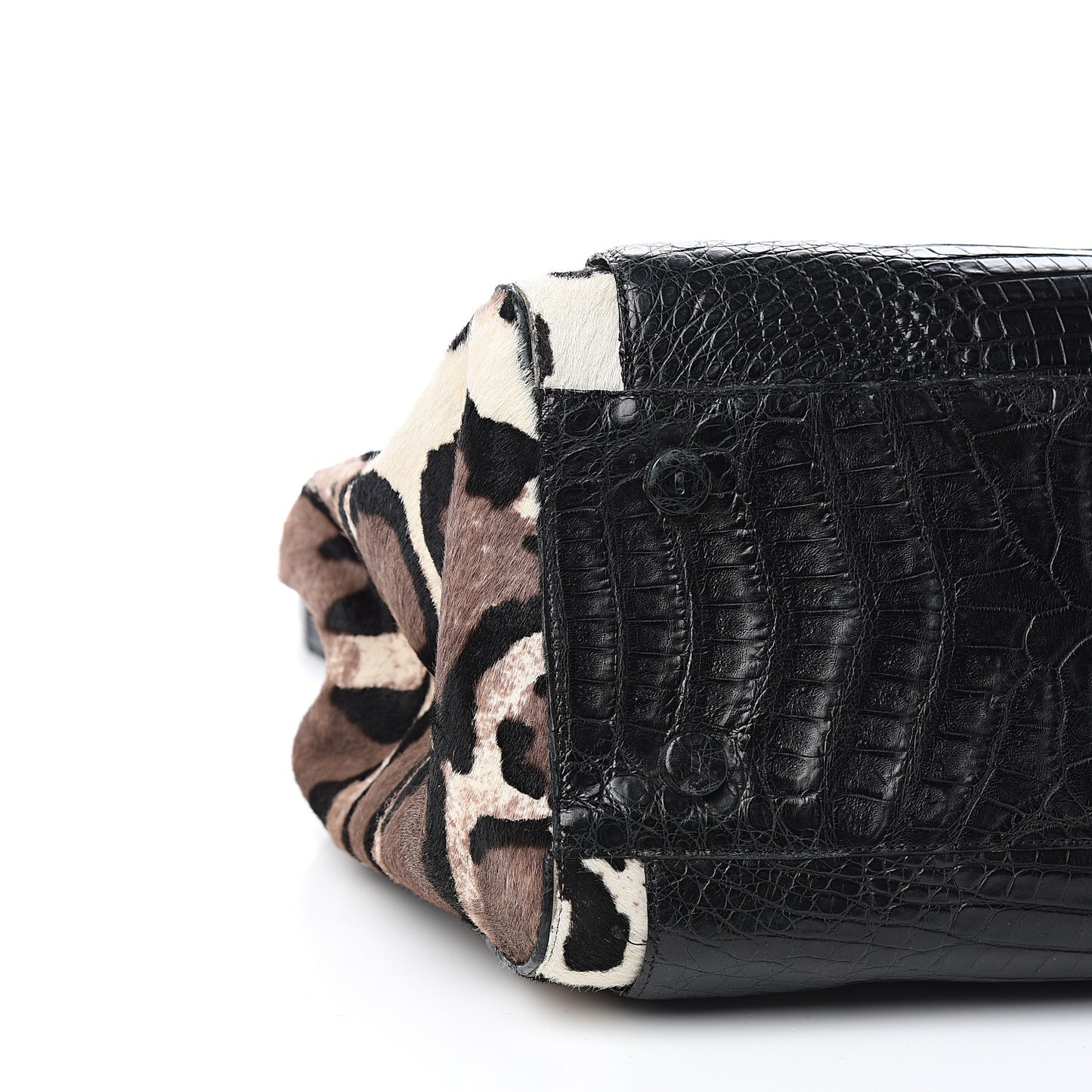 Crocodile Calf Hair Leopard Print Satchel Black