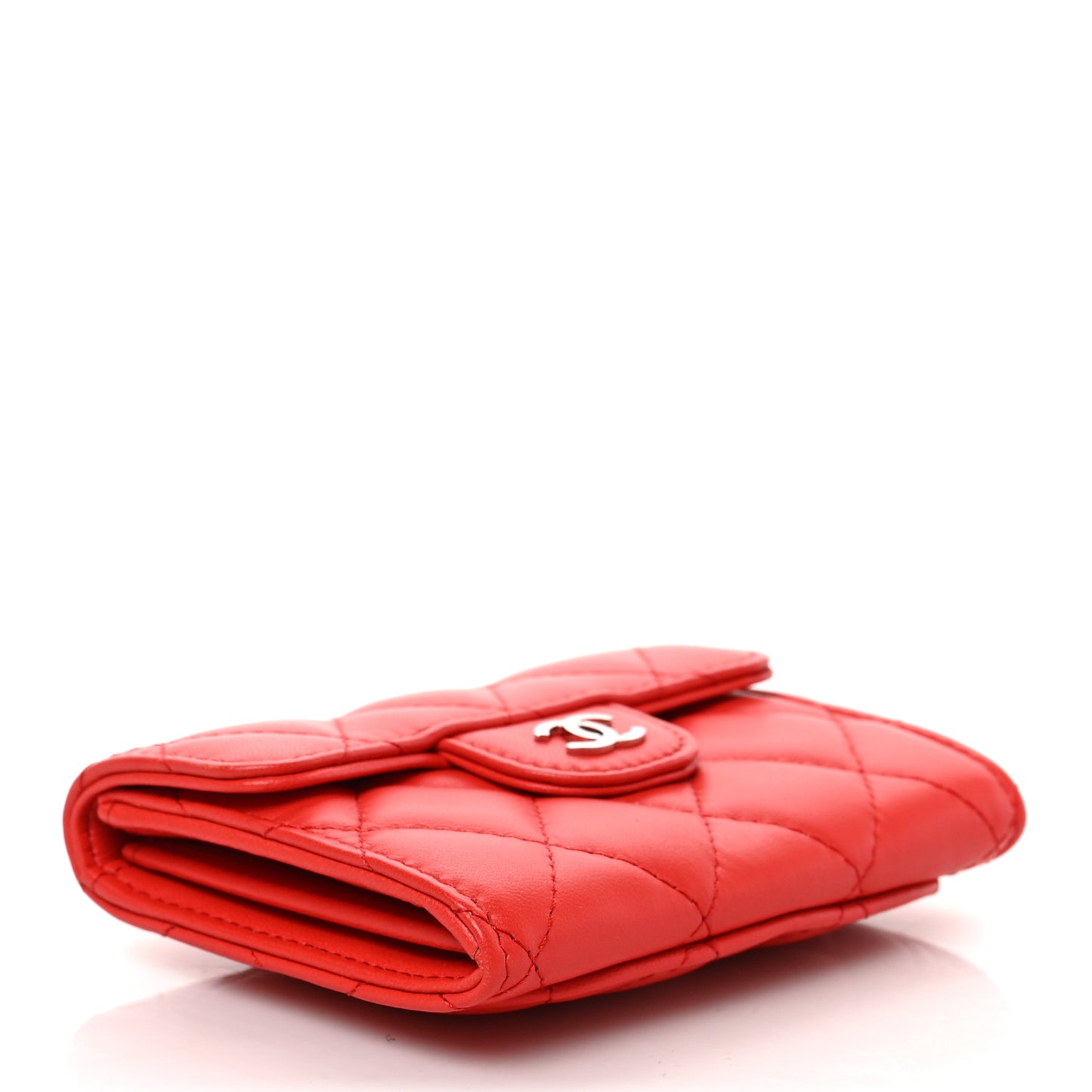 Lambskin Quilted Flap Card Holder Wallet Red