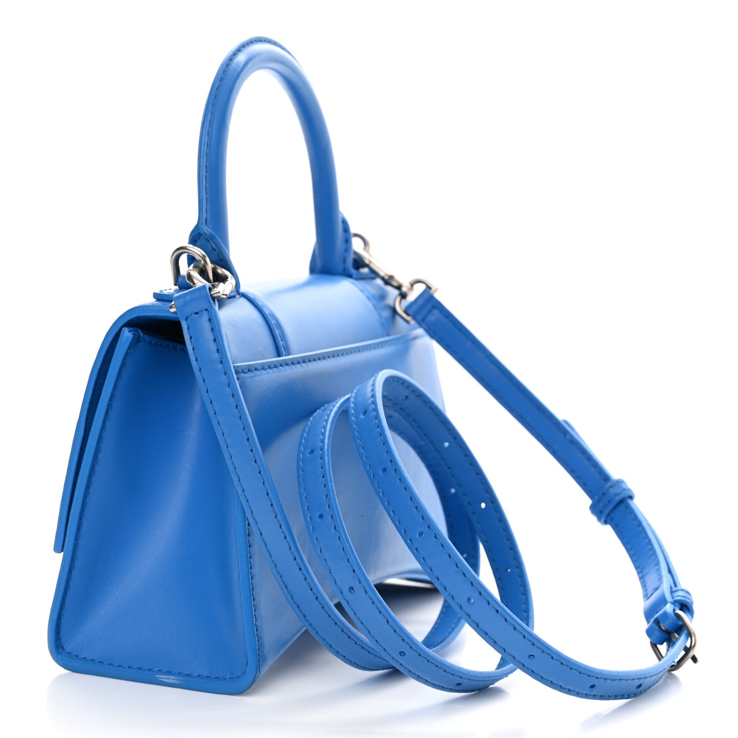 Balenciaga Shiny Box Calfskin Tonal B Hourglass Top Handle Bag XS Screen Blue 3 of 14
