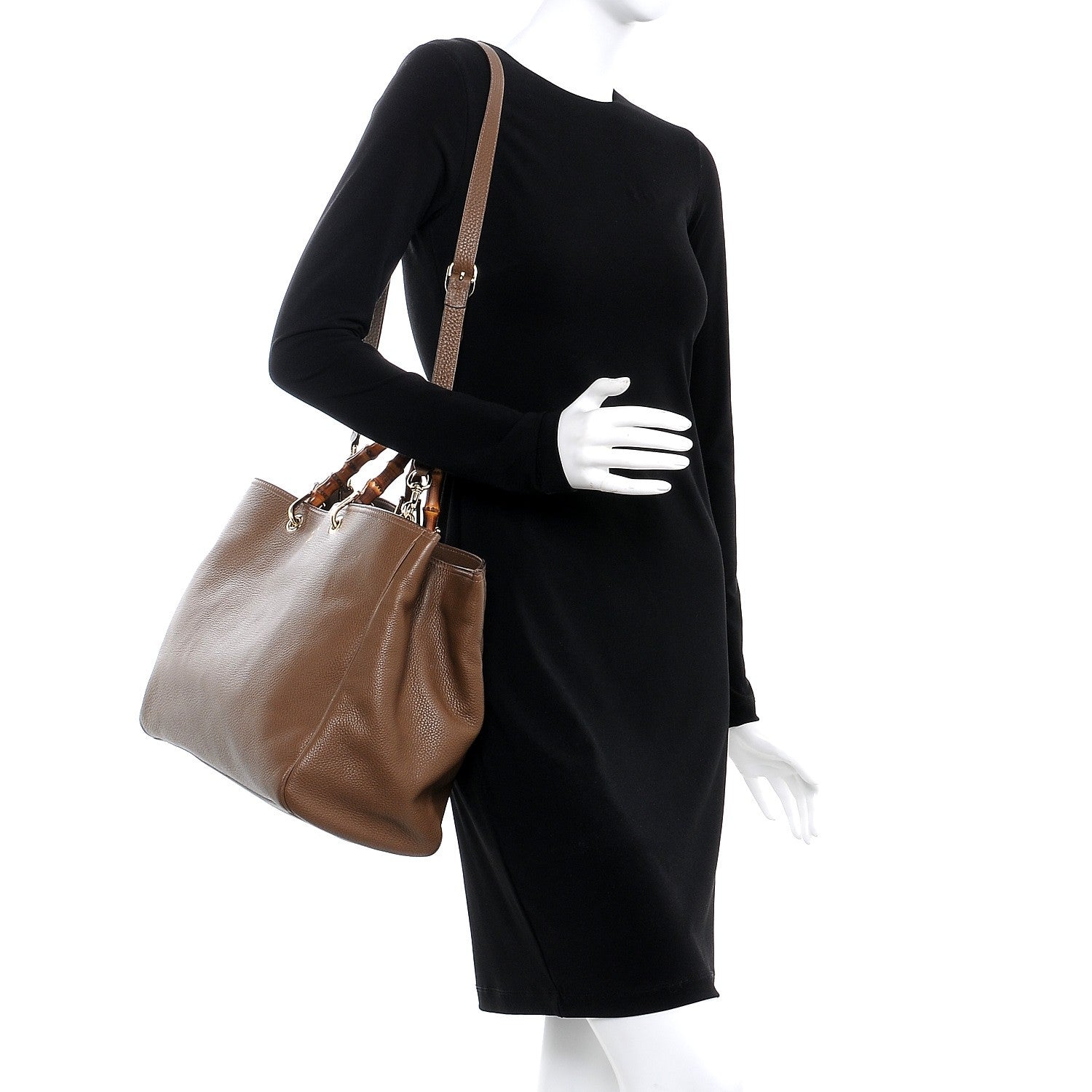 Gucci Cellarius Calfskin Large Bamboo Shopper Tote Acero 2 of 11