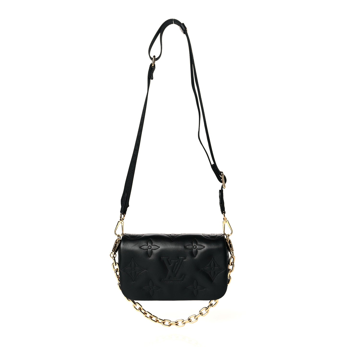 Calfskin Bubblegram Wallet On Strap Black