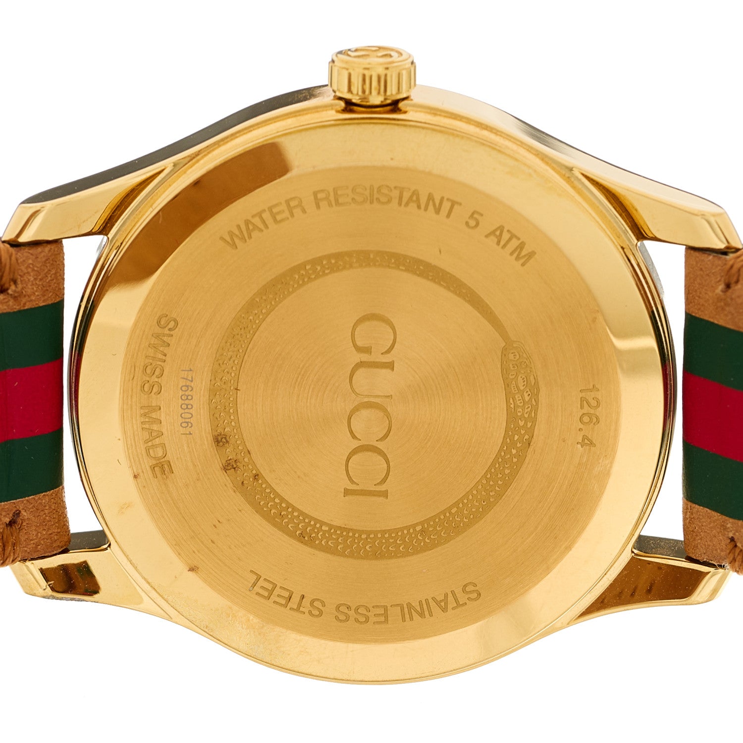 Gucci Stainless Steel Calfskin 38mm G-Timeless Stripe Web Quartz Watch Brown 4 of 4