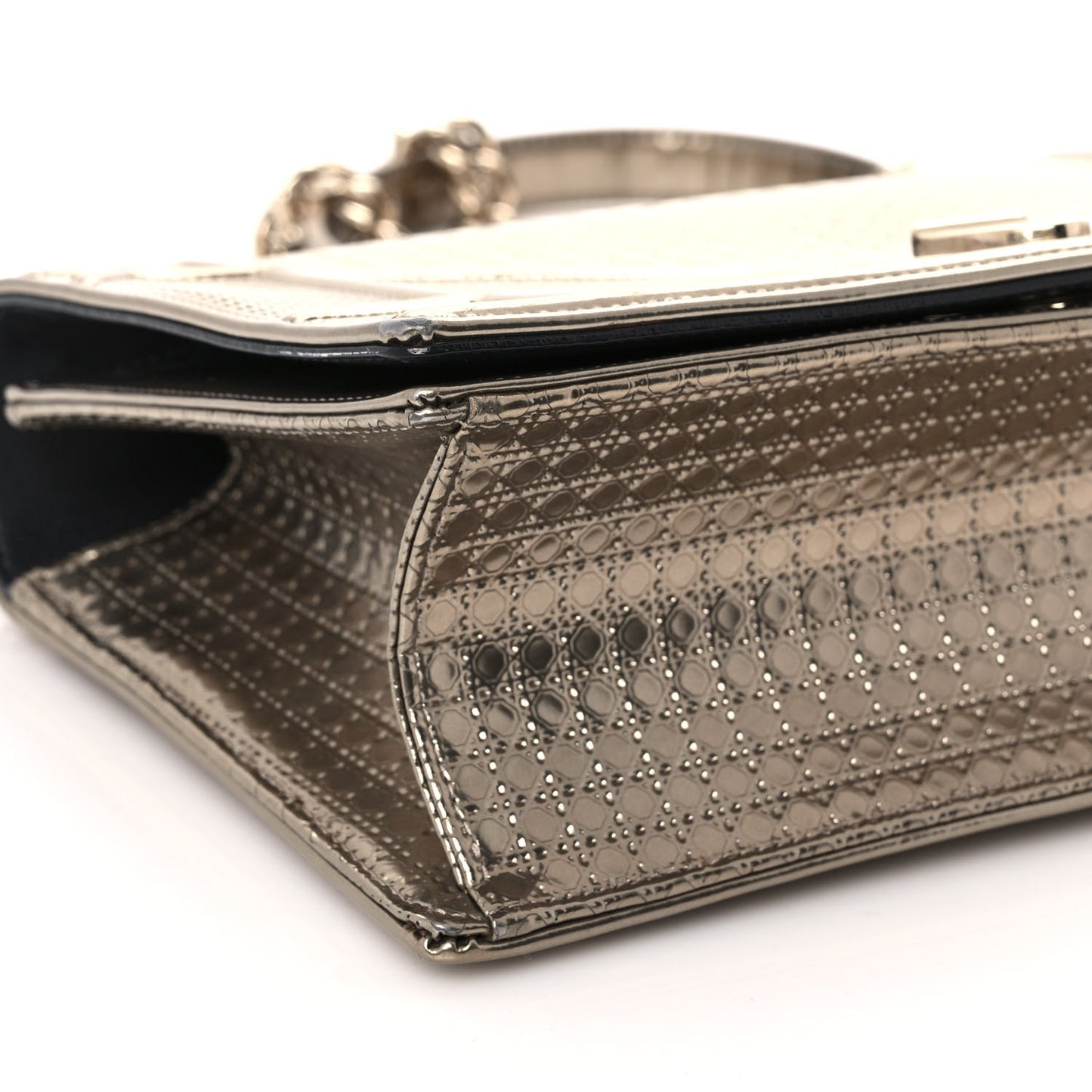 Metallic Patent Micro-Cannage Medium Diorama Flap Bag Gold