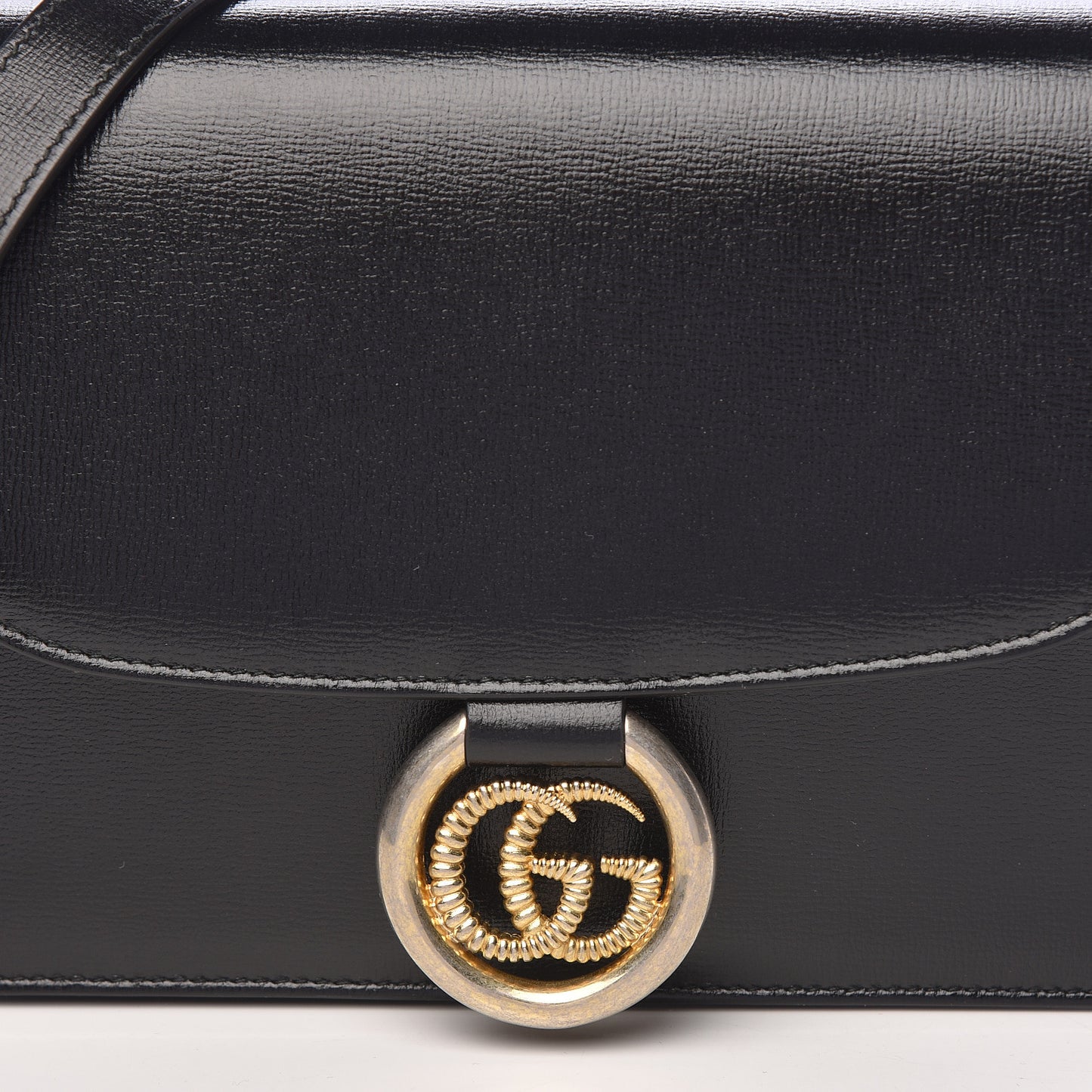 Textured Calfskin Small Torchon GG Ring Shoulder Bag Black