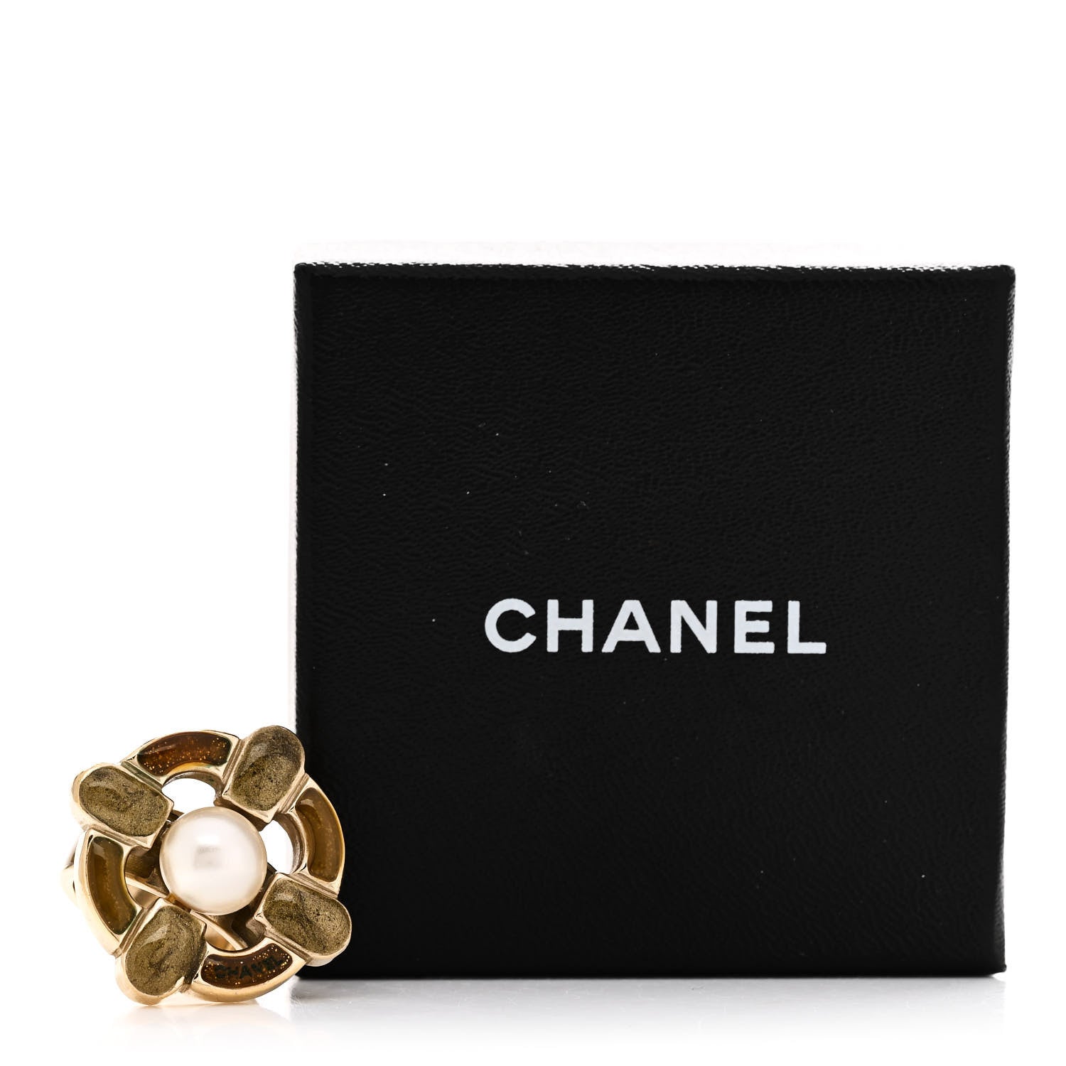 Chanel Pearl Resin CC Ring 54 7 Brown Gold 6 of 6