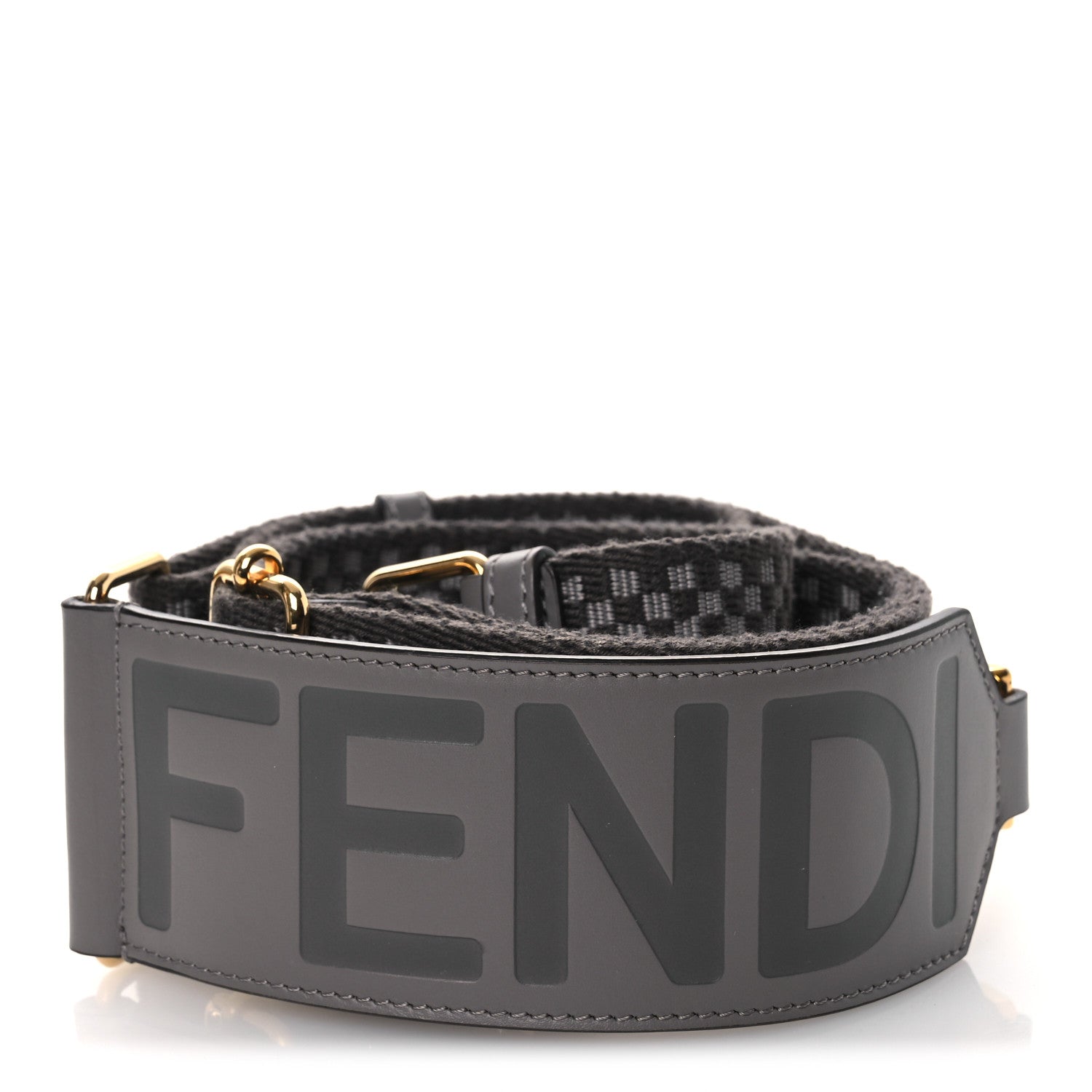 Fendi Ribbon Vitello King Logo Embossed Gingham Woven Adjustable Strap You Moon Ghiaia 2 of 6