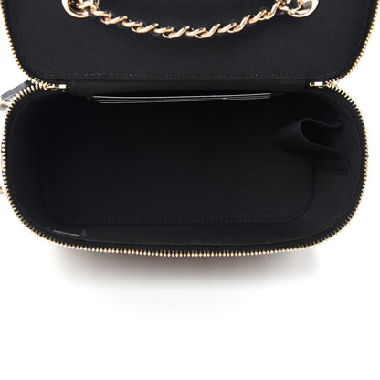 Chanel Raffia Jute Striped Small Vanity Case With Chain Black Beige 5 of 11