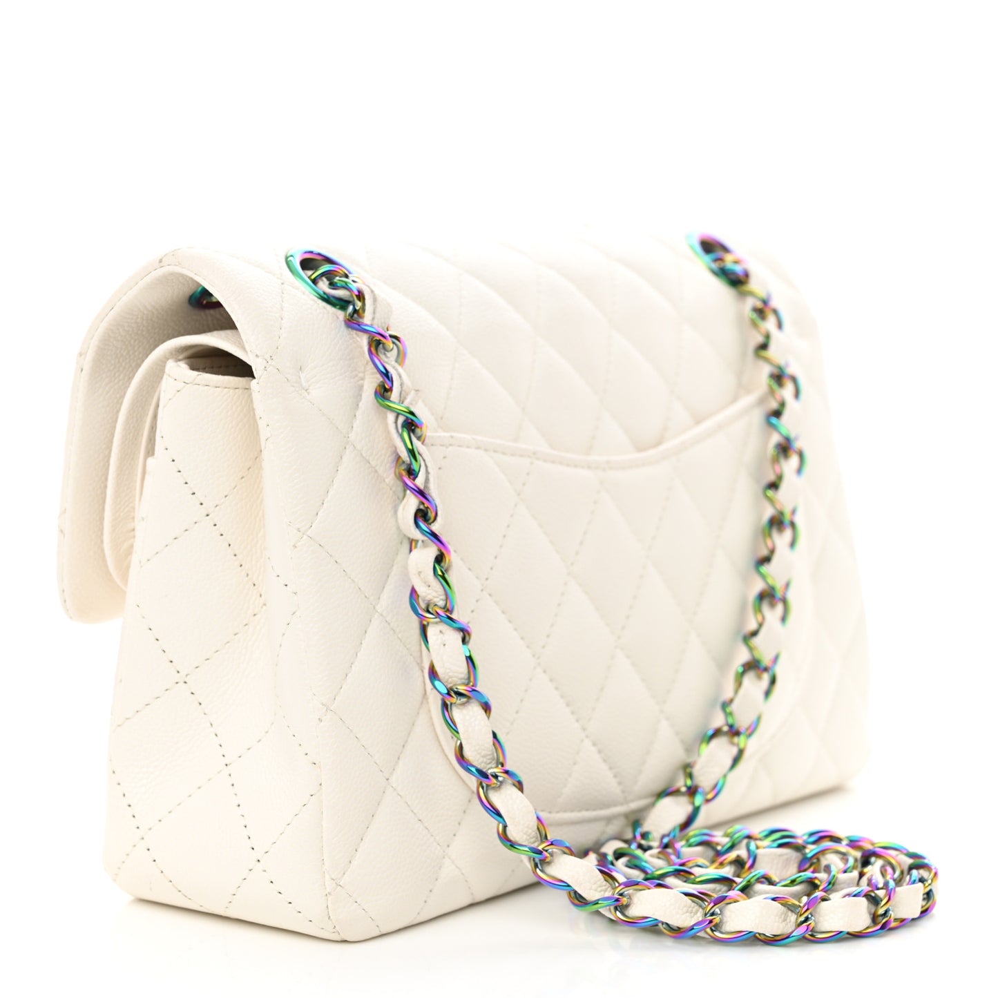 Caviar Quilted Rainbow CC Small Double Flap White