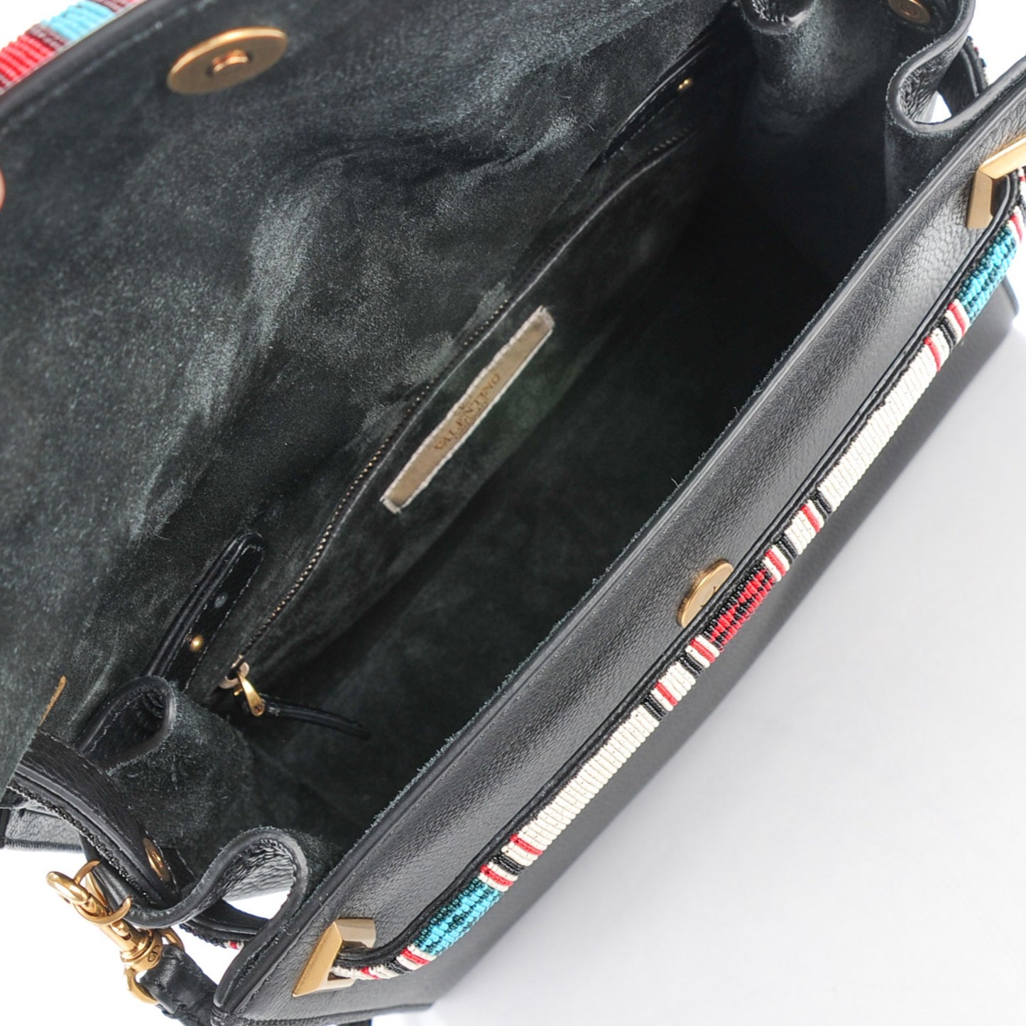 Grained Calfskin Beaded My Rockstud Frame Bag Black