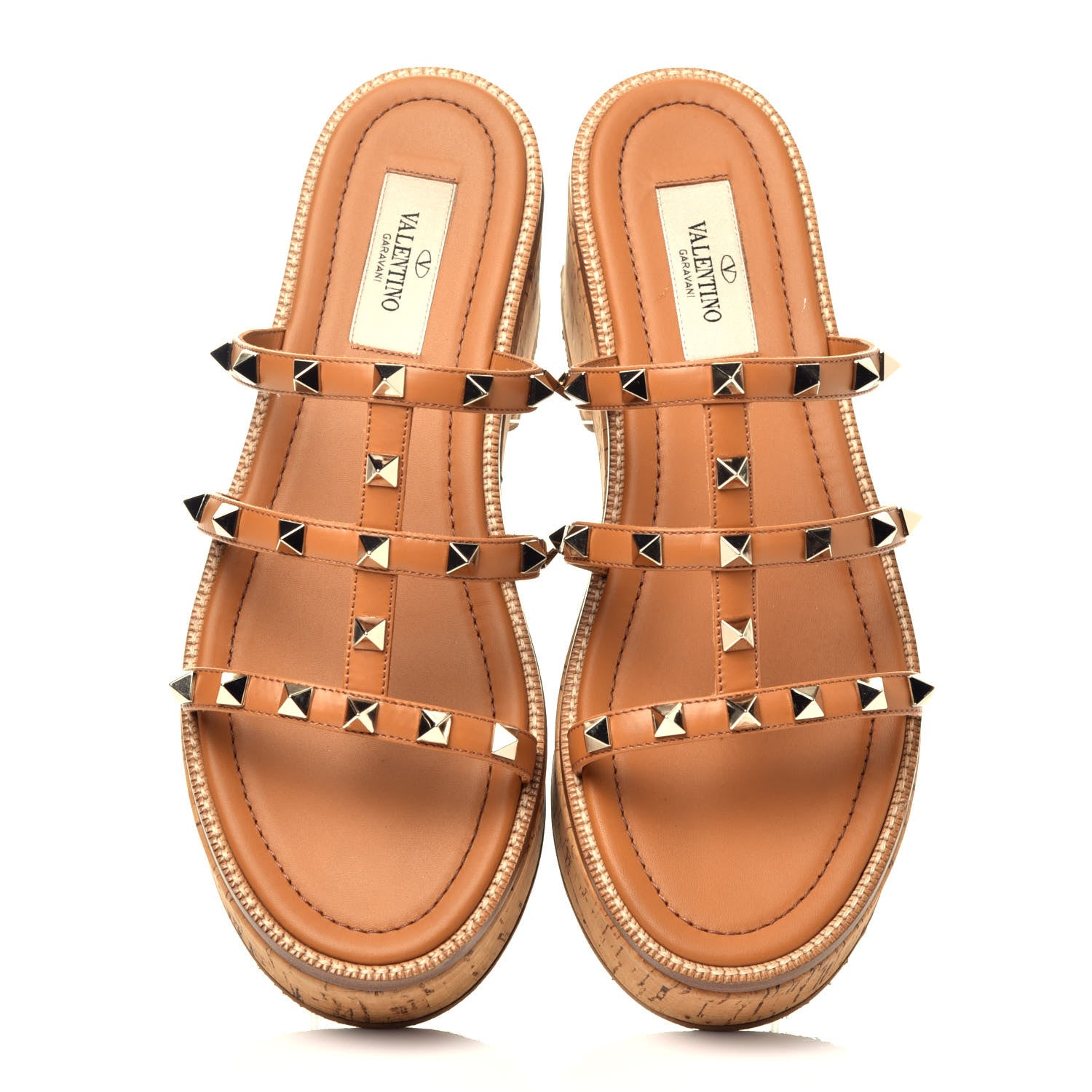 Valentino Garavani Calfskin Cork Rockstud Caged 30/50mm Platform Sandals 37.5 Tan 5 of 9